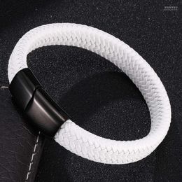 Trendy Mens Bracelets White Braided Leather Rope Bracelet Jewelry Stainless Steel Magnetic Clasp Fashion Male Wristband Gifts Bangle Inte22