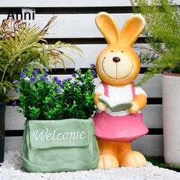 Planters & Pots Creative Cartoon Plant Nordic Pastoral Painted Animal Ornaments Flower Vase Home Garden Balcony Courtyard Decoration