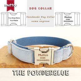 MUTTCO engraved pet name retailing ethnic style handmade dog collar leash THE POWDERBLUE Customised dog collar 5 sizes UDC081 201030