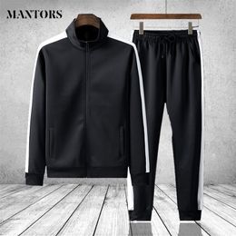 Men's Sportswear Set Spring Autumn Two Piece Sets Sportsuit Jacket Pant Sweatsuit Male Clothing Patchwork Tracksuit Plus Size 201128