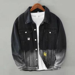 Men's Jackets Men Jean Jacket Long Sleeve Vintage Cowboy Classic Design Stylish Black Colour Contrast Male CoatMen's