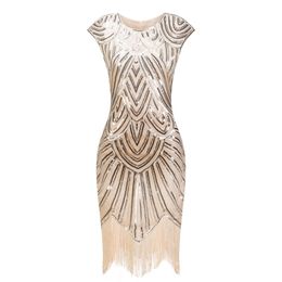 Anni '20 Flapper Great Gatsby ONeck Cap Sleeve Paillettes Frange Party Midi Vestido De Verano Summer Women Dress 210303
