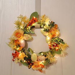 Decorative Flowers & Wreaths Easter Wreath Nordic Home Party Decorations Door Hanging Pendant Happy Simulation Garland With Light DIY Crafts