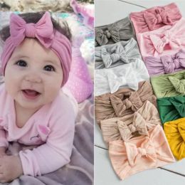 Hair Accessories Children's Hairband Baby Super Stretch Bow Girls Bows Solid Headbands Soft Nylon hairbands Bohemia Headwrap