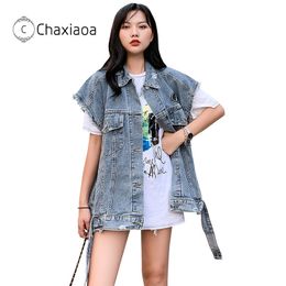 CHAXIAOA Korea Style Waistcoat for Women Sweatswear Harajuku Versatile Sleeveless Jacket Girls Wide Denim Trend Waistcoat X216 201031