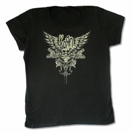 Korn Skull Wings Girls Juniors Black T Shirt Band Merch Customise Tee 220521