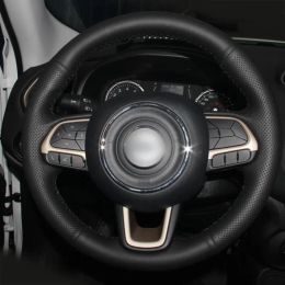 Hand-stitched Black Leather Anti-slip Car Steering Wheel Cover For Jeep Compass Renegade 2016-2017 Automotive interior