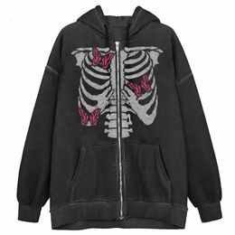 Gothic clothing hip-hop street butterfly skull oversized hoodie women trend loose zipper sweatshirt 220406