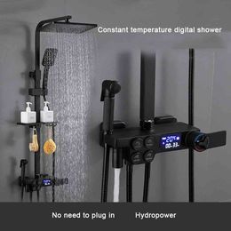 bathroom full copper black shower thermostatic digital display shower faucet