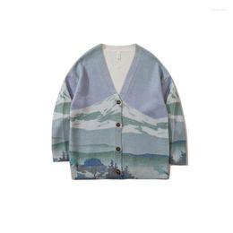 Men's Sweaters Oversize Streetwear Loose Cardigan Coat Men Women Hip Hop Knitted Sweater Men's 2022 Snow Mountain Pattern Harajuku Tops