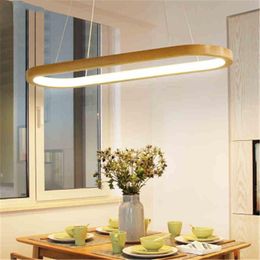 Pendant Lamps Nordic Wooden Oval Ring Design Led Lights Creative Simple Log Apartment Living Room Bedroom Suspension Light FixturesPendant