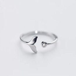 New Arrival Personality Beautiful Silver Plated Jewellery Fishtail Fish Wave Crystal Opening Rings R074