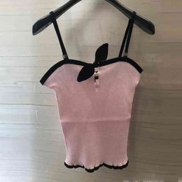 year new style small fragrance BOW STRAP sexy tight knit top spring and summer bottoming with