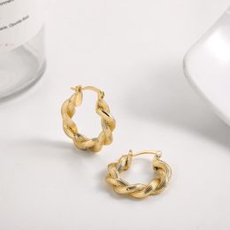 Hoop & Huggie Vintage Gold Colour Thick Weave Twisted Earrings For Women Fashion Geometric Statement Round Circle Party JewelryHoop