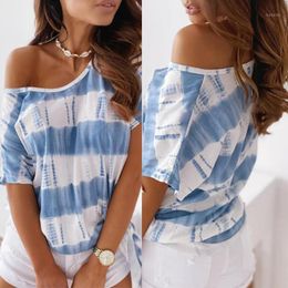 Spot European And American Women's Summer Simple Tie Dye Printing Short Sleeve T-shirt Om9338 Woman Tshirts