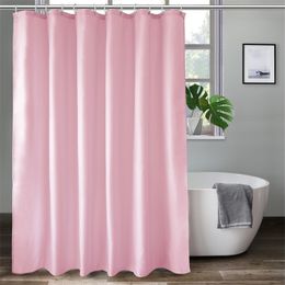 UFRIDAY Solid Colour Pink Shower Curtain Fabric Weighted Hem Shower Liner with Hook Durable Polyester Waterproof Bathroom Curtain 210402