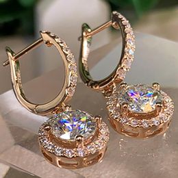 Clip-on & Screw Back Rose Gold Women Drop Clip Hoop Earrings U Moissanite Diamonds 1 2 4 6 Carat Round Wedding Party Engagement Anniversary