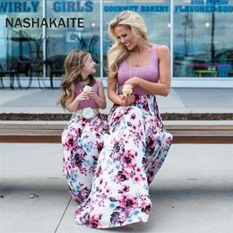 NASHAKAITE Mom and daughter dress Family matching clothes Floral Printed Long Dress For Mother Daughter Mommy and me clothes 220531