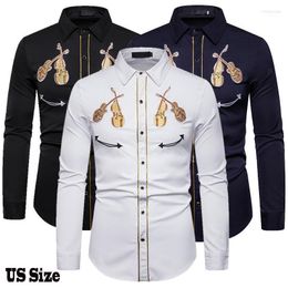 Men's Dress Shirts Western Cowboy Violin Embroidery Shirt Casual Button Down Slim Fit Long Sleeve Party Personality1 Eldd22