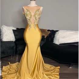 Luxury Evening Dresses 2022 Satin Beading Sleeveless Appliques Sweep Train Sexy Mermaid Gowns Red Carpet Prom Dress