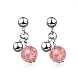 Stud Cute Pink Strawberry Crystal Ball Earrings For Women Engagement Trendy 925 Silver Earring Female Wedding JewelryStud Moni22