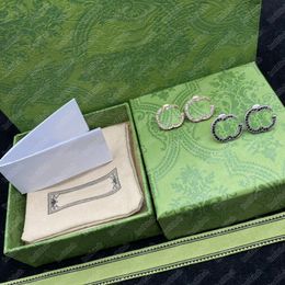 Vintage Rhinestone Letter Earrings Women Black Diamond Charm Studs Clear Crystal Eardrop With Gift Box