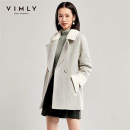 Vimly Women Stripe Wool Coat Autumn Winter Vintage Lapel Double Breasted Thicken Pockets Jacket Female Overcoat 30121 201215