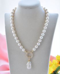 natural keshi pearl necklace UK - Natural freshwater pearl 18&quot8-9mm White Round & Baroque Keshi Pearl Necklace & Pendant CZ