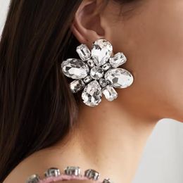 Clip-on & Screw Back Stonefans Fashion Flower Square Clip On Earrings Non Piercing Luxury Wedding Exaggerate Clear Crystal Ear Statement Jew