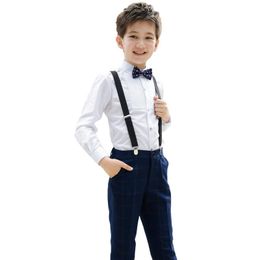 Clothing Sets Children School Perfomance Dress Set Flower Boy Host Piano Chorus Uniform Clothes Kids Shirts Trousers Strap Bowtie 4pcs Outfi