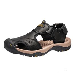 Sandals Summer Genuine Leather Men Outdoor Mountaineering Sports Shoes Roman Hiking Shoe Non-Slip Casual Massage Insoles