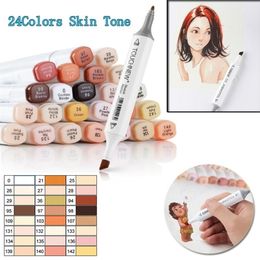 TOUCHTEN12/24 Colors Marker Pens Blendable Skin Color Art Markers Brush Marker for Art Manga Drawing Pen Skin Tone Pen 210226