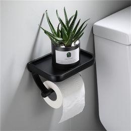 Wall Mounted Black Toilet Paper Holder Tissue Paper Holder Roll Holder With Phone Storage Shelf Bathroom Accessories 200923