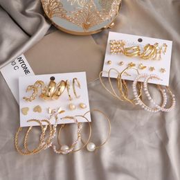 Dangle & Chandelier Fashion Pearl Hoop Earrings Set For Women Girls Punk Drop Big Geometirc Gold Metal Cross 2022 Trendy JewelryDangle