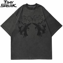 Hip Hop Streetwear Oversize T-Shirt Men Angel Dark Print Tshirt Harajuku Cotton Loose T Shirt Summer Short Sleeve Tops Tees 220323