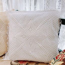 Cushion/Decorative Pillow European Romantic Handmade Crochet Cover Cushion Hollow Cotton Thread White Pillowcase Sofa Seat Without CoreCushi