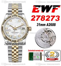 EWF 31mm 278273 A2688 Automatic Womens Ladies Watch Two Tone Yellow Gold White Diamond Dial JubileeSteel Bracelet Super Edition Same Serial Card Timezonewatch E5