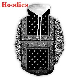 Autumn/winter New 3D Bandana Red Paisley Print Hoodie European and American Men's Loose Pullover Hoodie 005