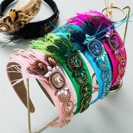Luxury Rhinestone Feather Headband Fashion Hair Accessories Women Trend Shiny Hairband Hair Band Girl Headwear
