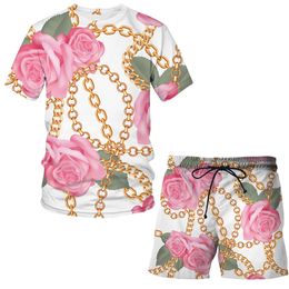 Fashion Shorts Iron chain 3D Summer T Shirt Cartoon Suit Man Woman Cool Clothes Hip Hop Luxury Short Sleeve Sets 220621