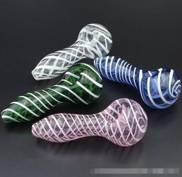 Pyrex Stripe Glass Pipe 6 Colours Smoking Tobacco hand One Hitter cigarette Philtres herbal oil Burner pipes Tool Accessories