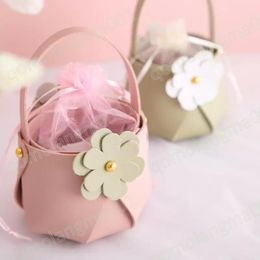 Flower Yarn Bag Leather Portable Wedding Patry Candy Box Halloween or Christmas Candy Gift Bag Drawstring Pocket Small Handbag