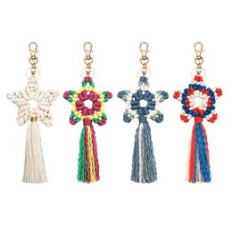 Bohemia Woven Keychain Cotton Rope American Independence Day Tassel Keychains Ladies Bag Decoration Pendant Key Chain Keyring