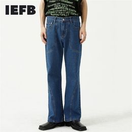 IEFB Men's Blue Jeans Korean Fashion Personalized Wash Water Flare Trousers Streetwear Denim Casual Long Pants 220328