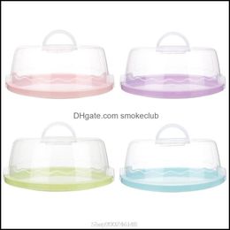 Portable Plastic Round Cake Box Cupcake Dessert Container Case Sealing Handheld Carrier Wedding Birthday Supplies S19 Dropship Drop Delivery