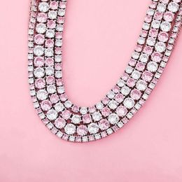 Chains 3/4/5/6mm 16"-24" Hip Hop Bling Iced Out White Pink Two Tone CZ Stone Tennis Chain Chokers Necklace For Women Men Rapper Je