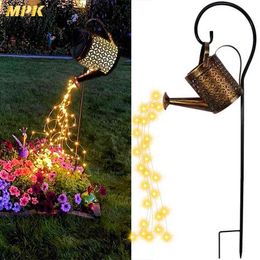 Retro Solar Energy Wrought Iron Hollowed Lamp Watering Sprinkles Fairy Light Waterproof Shower Light Outdoor Garden Decor J220531