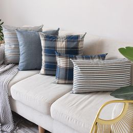 Cushion/Decorative Pillow Sofas Cushion Cover Throw Pillows Case Cotton Linen Simple Plaid Stripes Living Room Car Couch Decoration Home 30x