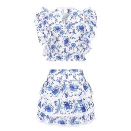 High Quality 2020 Sunday Set elastic waistband Cropped top with ruffle detail and cute ruffle mini shorts skirts LJ201125