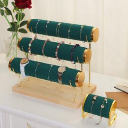 Hooks & Rails Dark Green Portable Velvet Bracelet Necklace Display Stand Watch Storage Rack T-Bar RackHooks